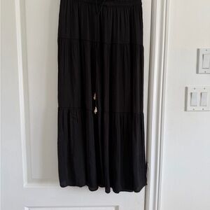 Rachel Zoe Black Tiered Maxi Skirt with Drawstring Waist
